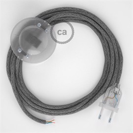 Gulvlampe ledningssæt, 3 m. grå meleret hør stofledning, transparent stik og fodkontakt/afbryder